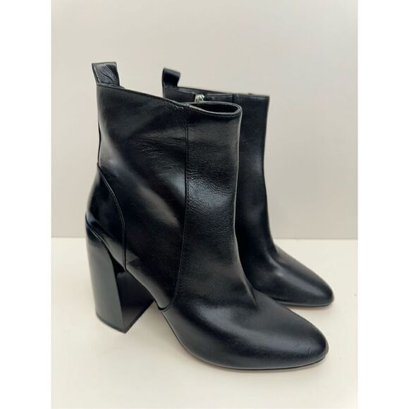 Vince Camuto Boots Womens Size 8.5 Everna Black Leather Block Heel Booties - Picture 3 of 11